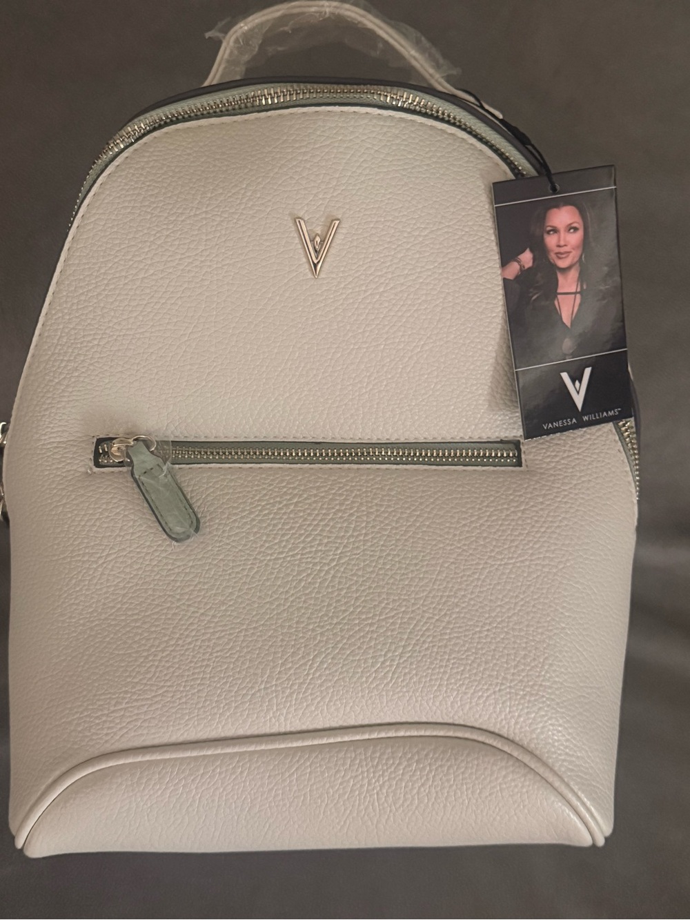 Vanessa Williams Pebble Faux Leather Mini Backpack in Beige